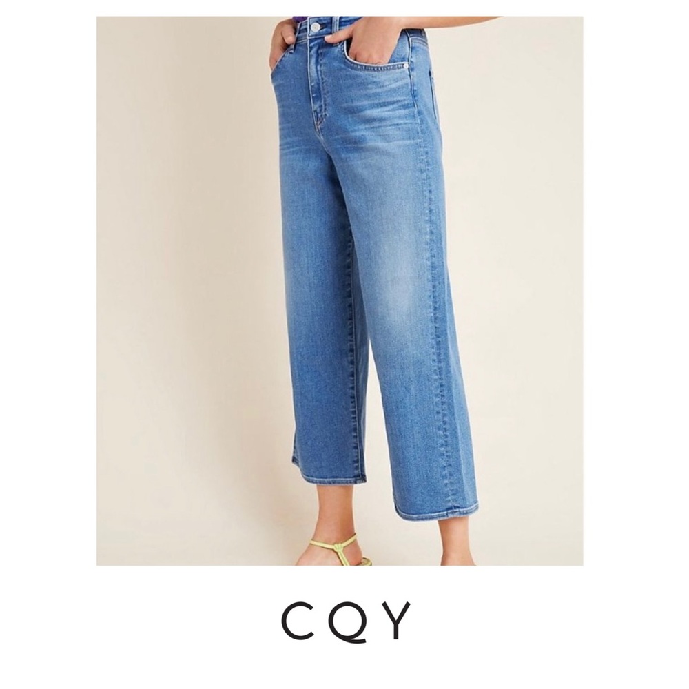 CQY Denim High-Rise Wide Leg Cropped Jeans